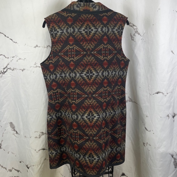 Pendleton Virgin Wool Sweater Vest Southwestern Leather Trim Full Zippered Front - Picture 9 of 12